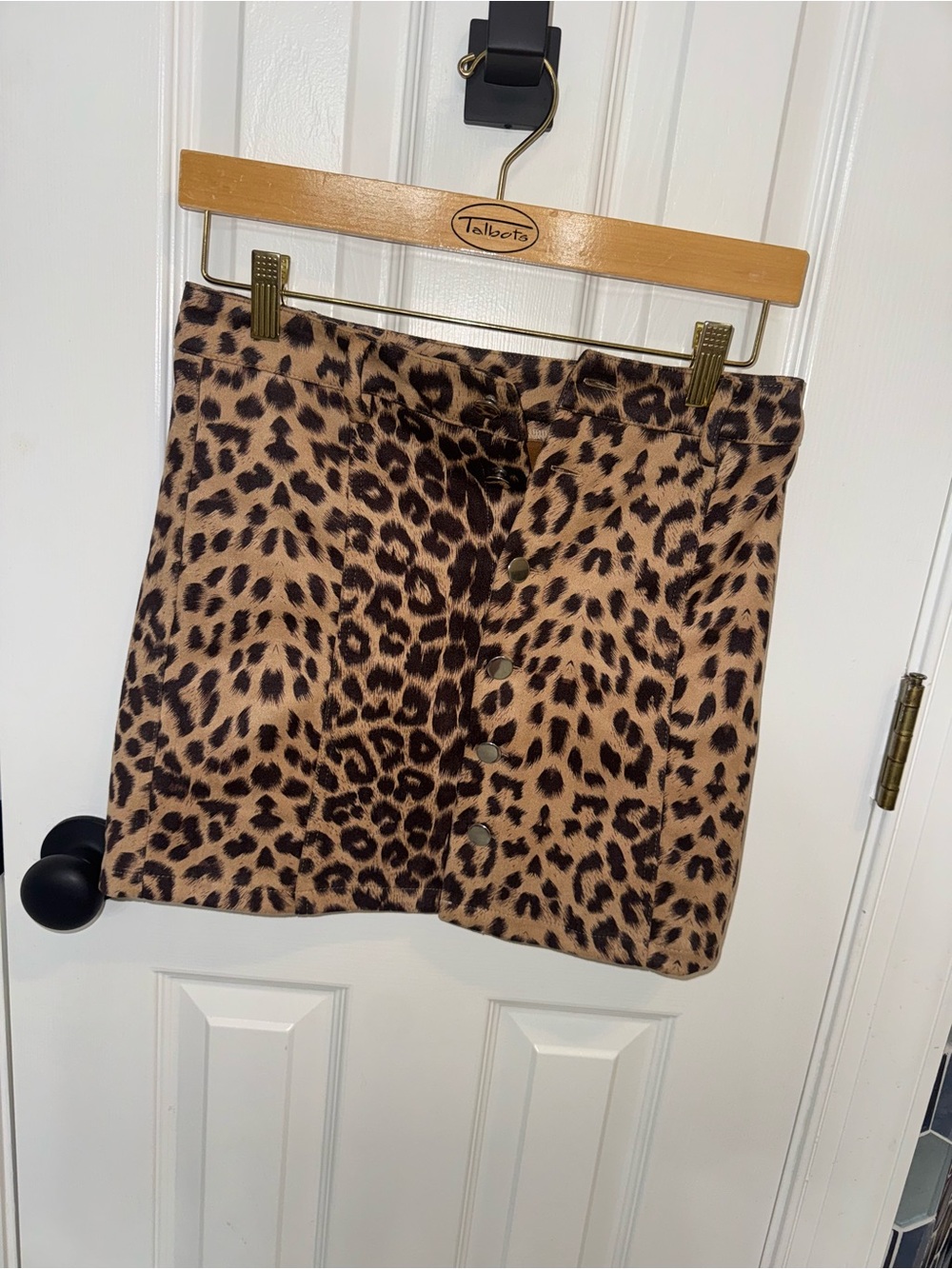 Leopard Print Button-Front Mini Skirt in Brown